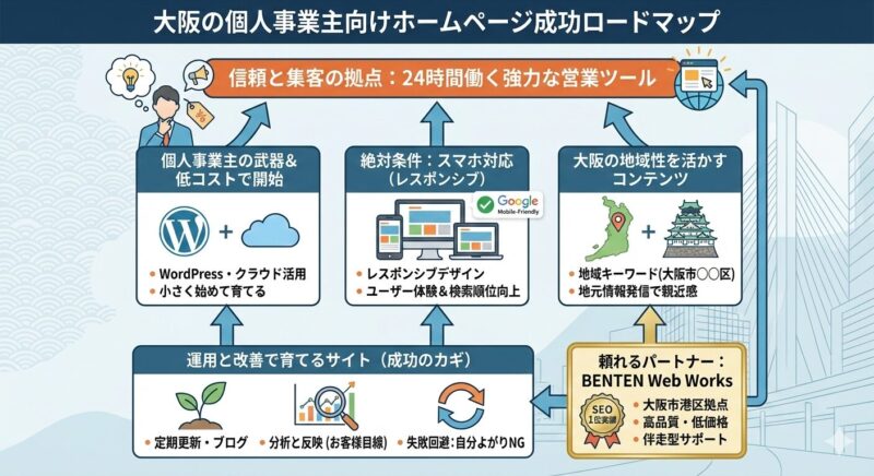 大阪の個人事業主が成果を伸ばすために押さえておきたいホームページ制作の基本と地域性を活かした運用改善の実践ガイド