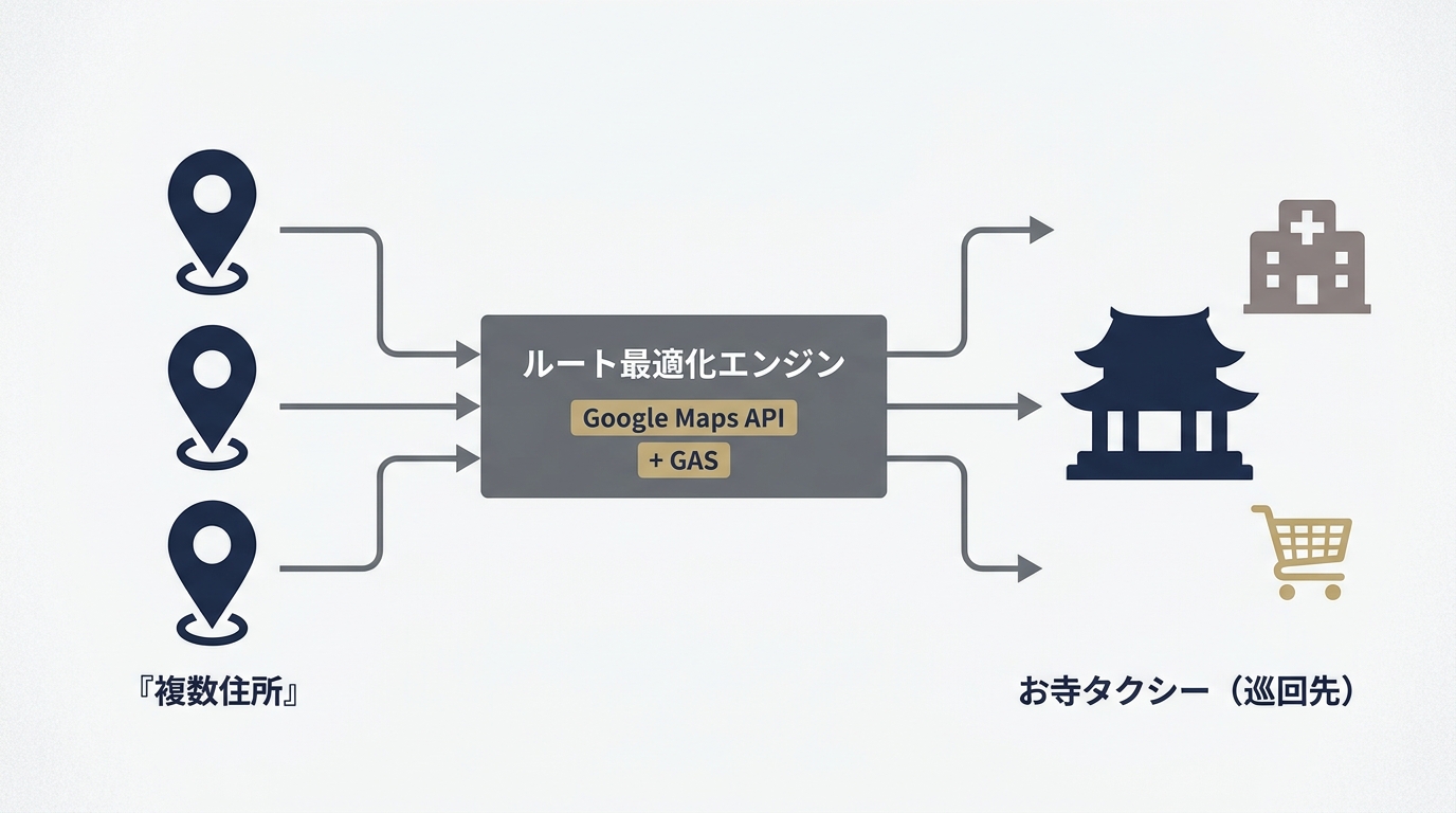 Google Maps API + GAS によるルート最適化エンジンの構成図