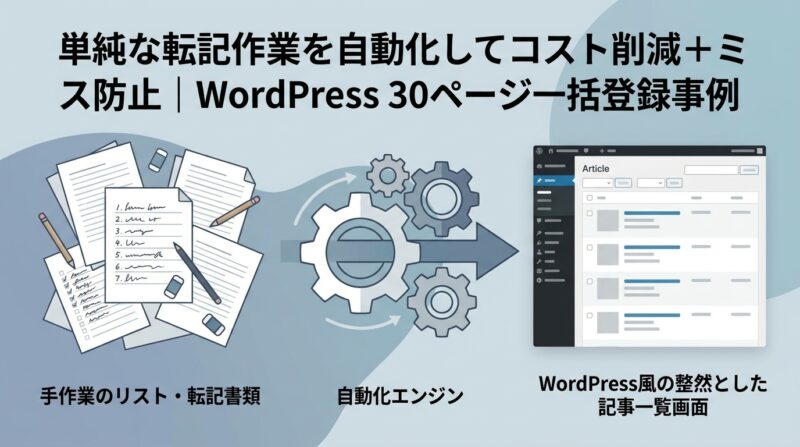 単純な転記作業（WordPress 30ページ投入）を自動化しコスト削減＋ミス防止した業務効率化事例