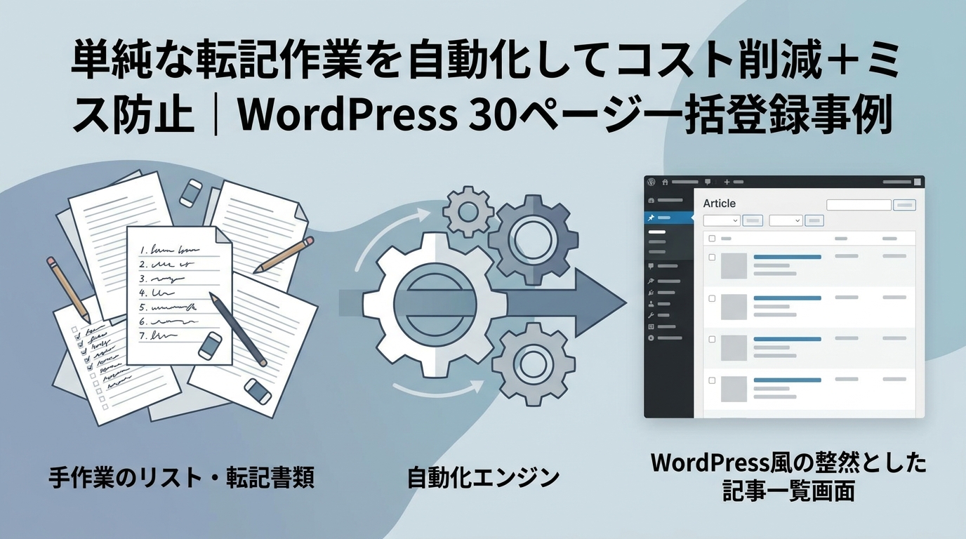 単純な転記作業を自動化してコスト削減＋ミス防止｜WordPress 30ページ一括登録事例