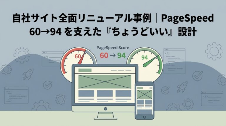 自社サイト全面リニューアル事例｜PageSpeed 60→94を支えた『ちょうどいい』設計