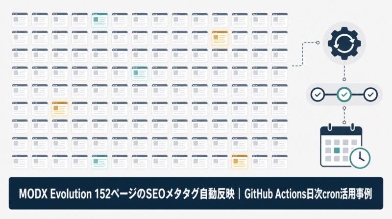 MODX Evolution運営ECサイト152ページ SEOメタタグ自動反映（GitHub Actions日次cron）